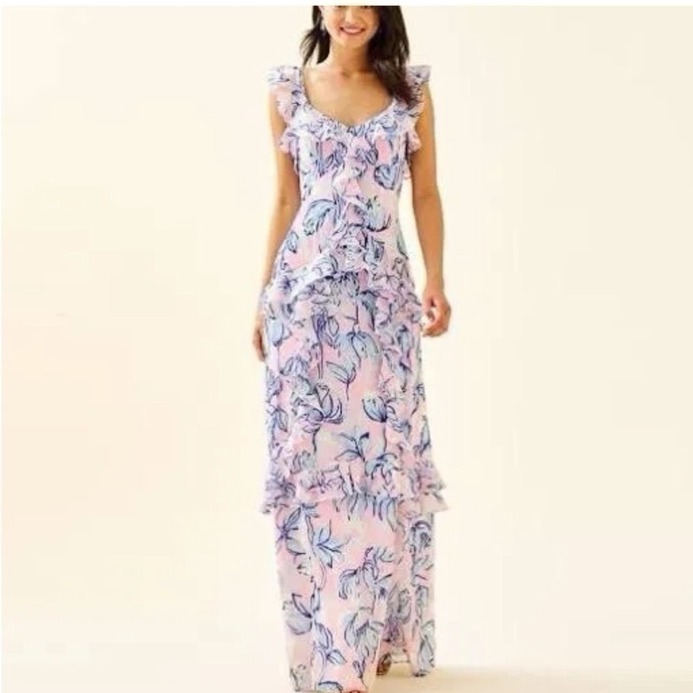 Lilly Pulitzer Women’s Riland Sweet Pea Pink Chasing The Sun Maxi Dress